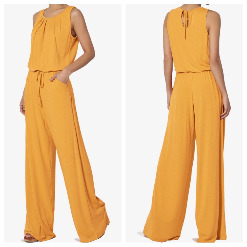 Fabulous yellow wide leg sleeveless jumpsuit with pockets - Picture 4 of 4